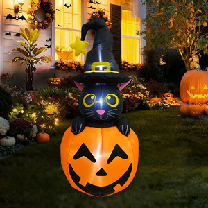 Calabaza Inflable de Halloween de 4 Pies Personalizada, Impermeable, con Gato, LED Integrado, Ecológica, Decoración para Fiestas en Interiores y Exteriores, Jardín, Patio, Estilo Encantado - Product Image 4