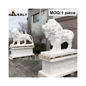 Lebensgroßes Tier Stehender Eingang Marmor tor Löwen skulptur Statuen Große weiße Steins chnitzerei Marmor Löwen statue im Freien