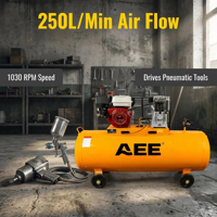 Compresseur d'air industriel stationnaire à moteur essence 300L avec surpresseur à piston 250L/MIN, lubrifié, refroidi par air, marque AEE