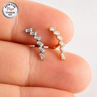Freya ASTM-F136 Titane Filetage Interne Zircon Plat pour Piercing Hélix Cartilage Lèvre Bijoux Corporels Or Argent Vente en Gros