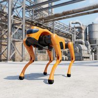 Robot chien quadrupède intelligent avec commande vocale et fonctions d'évitement d'obstacles ; programmable à des fins éducatives.