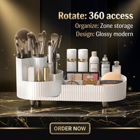 UFORU Vassoio Organizzatore Trucchi Bianco in PET, Contenitore Cosmetici Girevole a 360 Gradi, Porta Pennelli da Toeletta, Espositore da Banco
