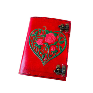 Carnet en cuir mini format Cœur Rose Floral, gaufré, couleur anthracite, écologique, avec stylo cadeau, couverture rigide, double fermeture, style vintage, Livre des Ombres - Product Image 6