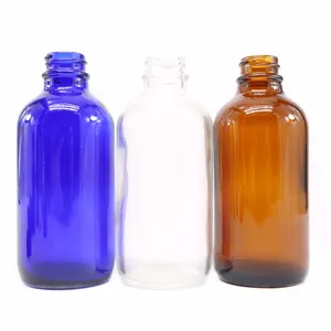 1oz 2oz 4oz Customize Blue Green Amber Clear Boston Round Glass Dropper Essential Oil Bottle With Dropper