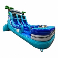 Tobogán Acuático Inflable de 15 pies, Modelo Bahama Blast, Doble Carril, con Centro de Escalada, Uso Comercial, Material de PVC, FAN BOUNCE