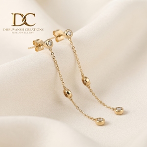 ต่างหูเพชรทรงหยดน้ำทรงกลม ดีไซน์เนอร์ 14KT ทองคำแท้สีเหลือง ได้รับการรับรองจาก IGI เพชรเพาะเลี้ยงในห้องปฏิบัติการ เหมาะสำหรับผู้หญิง เป็นของขวัญสำหรับทุกโอกาสพิเศษ - Product Image 1