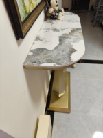 Console moderne en forme de U avec plateau en pierre frittée, table étroite pour entrée, meuble d'appoint de luxe