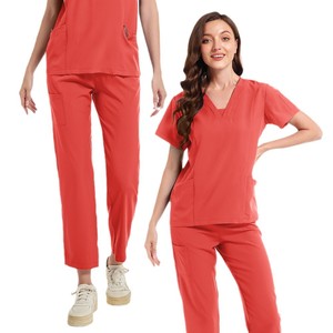 Women Scrub <b>Set</b> Pink V Neck Short Sleeve Work Uniforms For Nurses <b>Doctors</b> Hospital Uniforms Split <b>Set</b> Moisture Wicking - Product Image 5