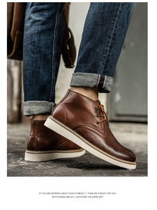 Botas de Hombre Estilo Británico de Verano, Botas Romanas de Media Pantorrilla, Impermeables, con Parte Superior de Cuero Genuino, para Senderismo, Motociclismo, con Forro - Product Image 6