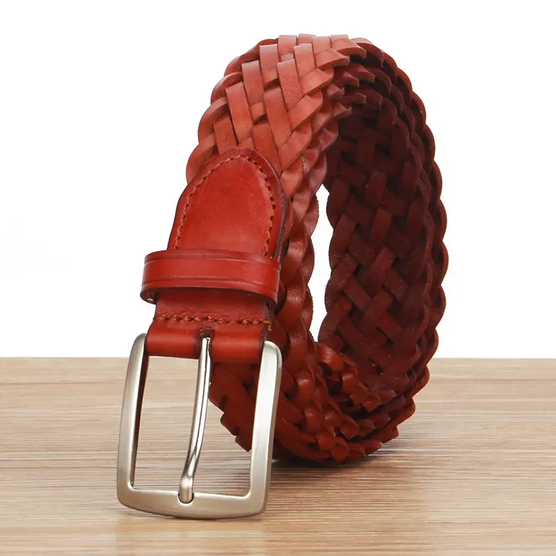 Cinturón con logotipo personalizado, cinturones tejidos de una sola punta para hombre, correas de cuero genuino, Cinturón trenzado para hombre