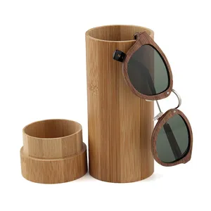 DDA16 Wholesale OEM Glasses Case Men Women Wood Eye Glasses Box Vintage Hard Cylinder Bamboo Wooden Polarized Sunglasses Bag