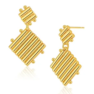 European and American pop minimalist style stripe design earrings copper 18K filled gold geometric pendant women's earrings