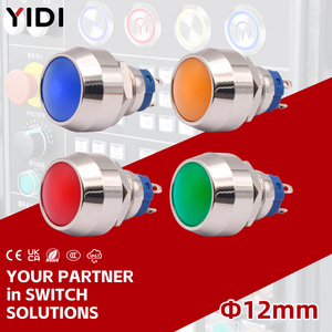 Ydi tombol tekan 12mm kepala bola logam, 4pin Led tombol tekan sementara saklar Aloi dengan lampu Pilot bercahaya - Product Image 1