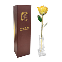 Rose éternelle colorée plaquée or en gros avec boîte cadeau, support de présentation de fleurs naturelles pour cadeau de Saint-Valentin, directement de l'usine