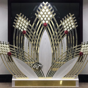 Décor de mariage <span class=keywords><strong>en</strong></span> fleurs, <span class=keywords><strong>en</strong></span> acrylique, doré, floral, avec arc décoratif - Product Image 4