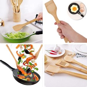 Set di utensili da cucina in bambù eco-friendly 8 pezzi utensili da cucina con logo personalizzato con foro 100% bambù facile da pulire per la cucina - Product Image 6