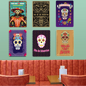 चीनी खोपड़ी धातु टिन साइन मैक्सिकन त्योहार के दिन मृत दीवार पट्टिका पार्टी दुकान घर टैटू पार्लर दीवार सजावट धातु पोस्टर - Product Image 2