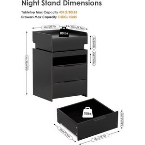 <span class=keywords><strong>Table</strong></span> <span class=keywords><strong>de</strong></span> chevet moderne en <span class=keywords><strong>bois</strong></span> <span class=keywords><strong>noir</strong></span> avec étagère coulissante, compartiment secret dissimulé, 2 tiroirs <span class=keywords><strong>et</strong></span> lumières LED - Product Image 5