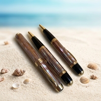 Collection de stylos à bille de luxe en métal doré avec perle, texture gravée, coque décorative personnalisée