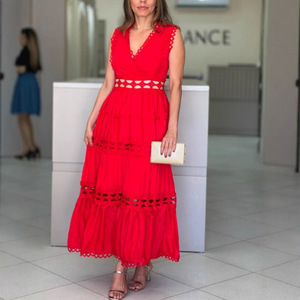Robe longue à col en V et taille haute pour femme, tenue de soirée respirante et tendance - Product Image 3