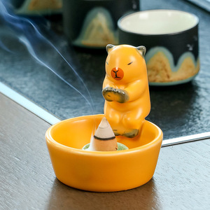 Brûleur d'encens en céramique en forme de chat avec diffuseur d'aromathérapie à cône de bois de santal pour la maison et le bureau - Product Image 3