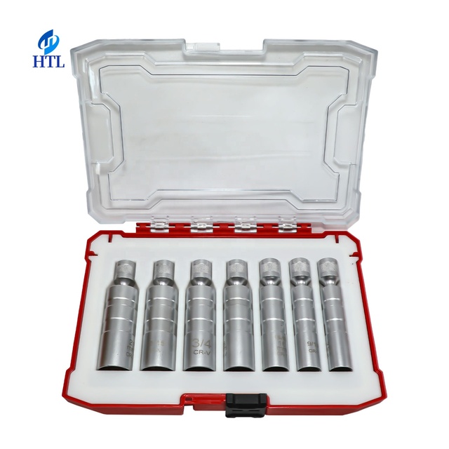 HTL 7 Pcs 12pt Magnetic Thin Wall Spark Plug Socket Universal Joint 3/8-Inch Drive Swivel Socket Removal Tool Set