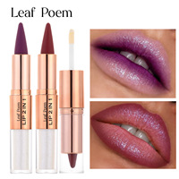 Leaf Poem Kit de maquillage et accessoires de beauté pour femmes, comprenant Rouge à lèvres mat double embout 2 en 1, Gloss à lèvres pailleté et Crayon à lèvres