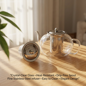 Carafe à café en verre sodocalcique écologique grande capacité 1200 ml avec infuseur mobile et couvercle transparent, ensemble café-thé NOVEDO style Moyen-Orient - Product Image 5