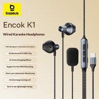 Casque audio Baseus Encok K1 95, nouveau, avec microphone filaire intégré, pour karaoké, musique, ordinateur, carte son, haut-parleur, moniteur intra-auriculaire, en direct