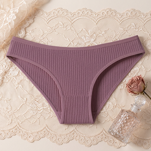 Culottes de bikini côtelées en coton respirant, confortables, couleur unie, taille mi-haute, sous-vêtements sportifs pour femmes - Product Image 2