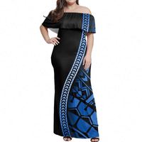 Nouvelle robe maxi pour femmes, design polynésien, style reggae tribal, motif noir, longueur au sol, sans manches, épaules dénudées, taille plus