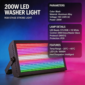 Projecteur LED Stroboscopique 200W RGB 3-en-1 avec Cartographie de Pixels DMX512 - Éclairage Scénique Professionnel Atomic Strobe pour Discothèque, DJ, Fête, Spectacle - Product Image 4