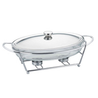 Réchaud de buffet professionnel en verre doré et acier inoxydable, alimenté à l'alcool, 3L, pour snacks et fruits, manuel, RRR