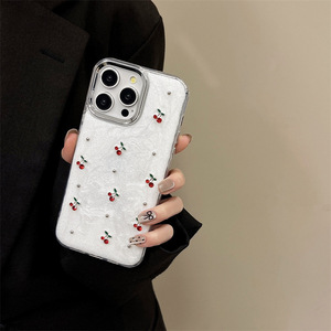 Nueva Funda de Teléfono de Lujo con Diamantes Blancos y Cereza para iPhone 16 15 14 13 Pro Max, Carcasa 3D Electrochapada con Brillantina, Suave y Resistente a Impactos - Product Image 4