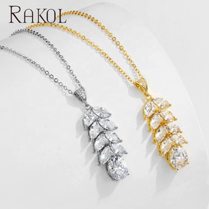 RAKOL SP3312, conjunto de joyería de diseñador de verano para mujer, collar con colgante de cristal de hoja, pendientes de novia para boda - Product Image 5
