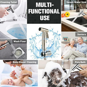 Pistolet de toilette horizontal en acier inoxydable, design moderne, écologique, avec contrôle du débit d'eau, pour pulvérisateur de couches et de bidet - Product Image 5