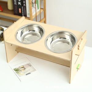 Cuenco doble oblicuo para mascotas, mesa de comedor con marco de madera de bambú, cuenco de cerámica para perros, cuenco para gatos, protege la vértebra Cervical para perros y gatos - Product Image 1