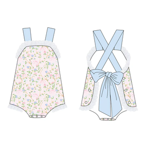 SR3466 Combinaison bébé enfant personnalisée en gros, fleurs roses, lapin, sans manches, barboteuse, pyjama pour fille - Product Image 2