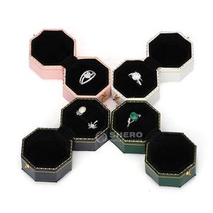 Shero Boîte à bijoux en cuir de forme octogonale rétro Boîtes à bagues de mariage pour cérémonie - Product Image 2
