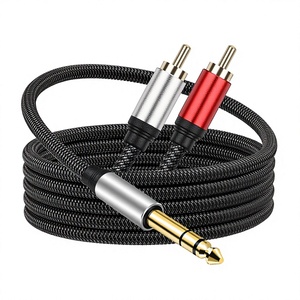 Nouveau câble audio stéréo TRS de 635 mm vers 2 <span class=keywords><strong>RCA</strong></span> mâle-mâle pour guitare, connexion 6,5 mm vers double <span class=keywords><strong>RCA</strong></span> - Product Image 1