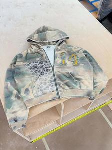 Men French Terry Vintage Zipper <b>Hoodie</b> Oversized Custom <b>Print</b> <b>Leopard</b> Camo Graphic Zip <b>Hoodie</b> Acid Wash Distressed Zip up <b>Hoodie</b> - Product Image 1