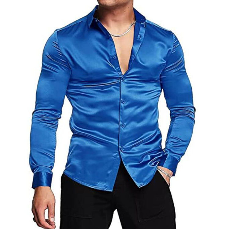 Plus Size 3XL Men's Silk Dress Shirt - Long Sleeve Button-Down Satin Top for Casual and Formal Wear Plus Size 3XL Men's Silk Dress Shirt - Long Sleeve Button-Down Satin Top for Casual and Formal Wear