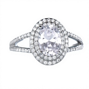 Bague de mariage en argent sterling 925 plaqué rhodium avec zircon, double anneau pour femme - Product Image 3