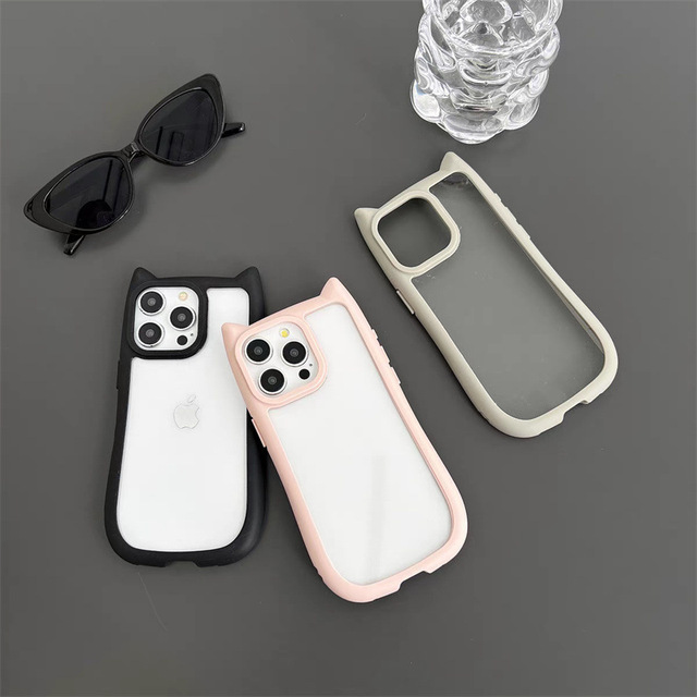 Cat Ear Silicone Mobile Phone Case for iPhone 17 Pro Cute Pink Mobile Phone Case for iPhone 16 15 14 13 Phone Cases With Cat Ear