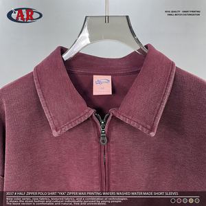 Fabricante OEM ODM <span class=keywords><strong>de</strong></span> Marca Privada, Camiseta Polo <span class=keywords><strong>para</strong></span> Hombre con Cierre <span class=keywords><strong>de</strong></span> Cremallera YKK, Textura Waffle <span class=keywords><strong>de</strong></span> 325GSM, Lavado Batik, Media Cremallera - Product Image 3
