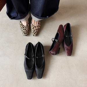 Mary Jane women's low heel single <b>shoe</b> spring genuine leather retro square toe one-button design leopard print women's <b>shoe</b> - Product Image 1