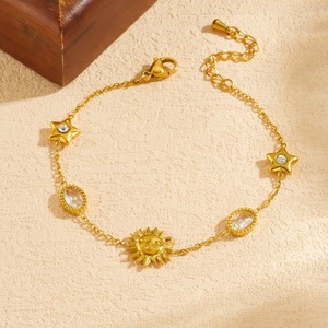 Sun And Star Gold Plated Jewelry <b>Set</b> For Women Everyday Wear Three Piece With Rhinestone Oval Pendant <b>Bracelet</b> Necklace Earrings - Product Image 3