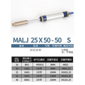 Cilindros Miniatura de Carrera Ajustable MALJ16/20/25/32/40*25-50-75x100150-30 50S - Product Image 1