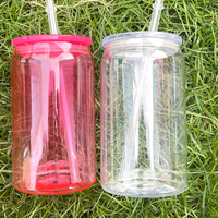 Entrepôt aux États-Unis Gelée transparente incassable 16oz 20oz Gobelets en plastique acrylique canette de soda avec couvercles pour vinyle UV DTF Personnalisation