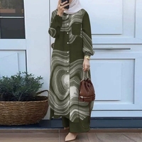 Pièces Femme Style Arabe S-5XL, Chemise Manches Longues et Pantalon avec Décoration Florale Vintage, Tenue Musulmane Formelle